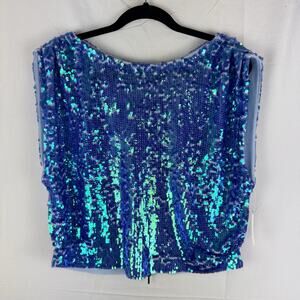 Pilcro Anthropologie Sz L Top Blue Sequin Mermaid Shimmer Cashmere Cropped Ibiza